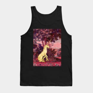 UNICORN IN WOODLAND LANDSCAPE AMONG GREENERY AND TREES Pink Blue Hues Tank Top